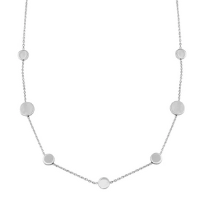 Sterling Silver Rhodium Plated Station Necklace with 7 Discs,  16 to 18 Inches Adjustable