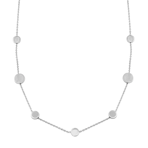 Sterling Silver Rhodium Plated Station Necklace with 7 Discs,  16 to 18 Inches Adjustable