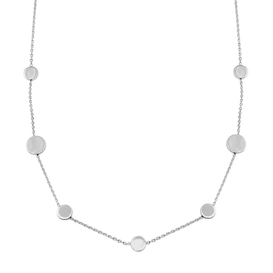 Sterling Silver Rhodium Plated Station Necklace with 7 Discs,  16 to 18 Inches Adjustable