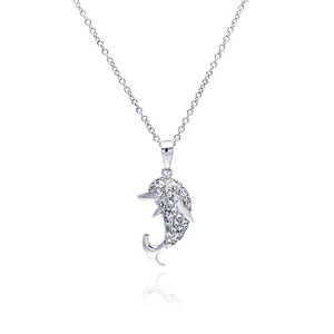 Silver Rhodium Plated Dolphin CZ Necklace