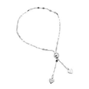 925 Sterling Silver Adjustable Heart Charm Slider Bracelet