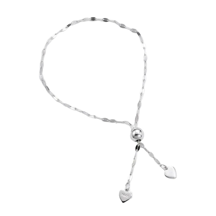 925 Sterling Silver Adjustable Heart Charm Slider Bracelet