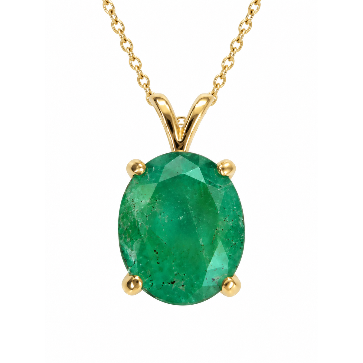 14K Yellow Gold Oval Emerald Solitaire Pendant