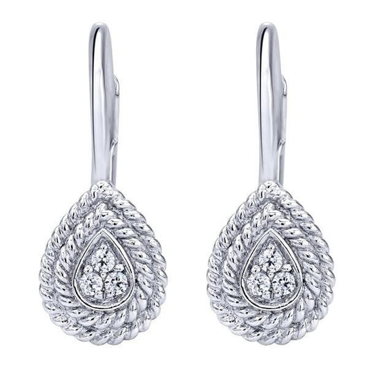 Gabriel & Co. White Gold Pear Shape Hangger Earrings with 3 Round Diamonds. TDW: .06ct14K2.06gr