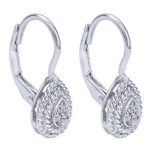 Gabriel & Co. White Gold Pear Shape Hangger Earrings with 3 Round Diamonds. TDW: .06ct14K2.06gr