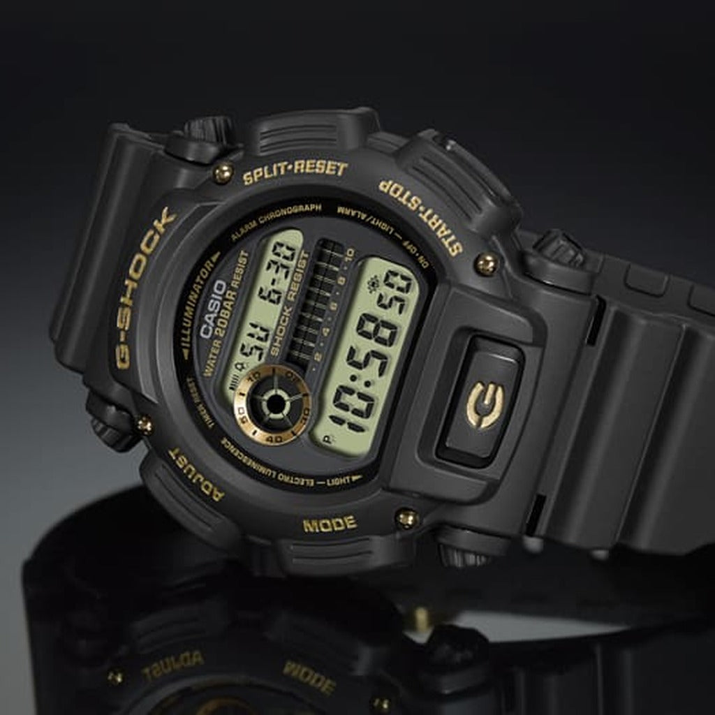 Casio G-Shock Black Resin Digital Watch 46.5mm 200m DW-9052GBX-1A9 angled view