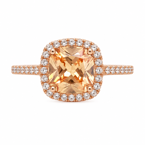 925 Sterling Silver Rose Gold Plated Cushion Champagne CZ Halo Ring