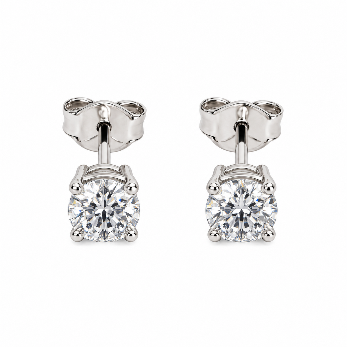 18K White Gold Round Lab-Grown Diamond Solitaire Stud Earrings