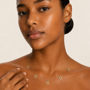 18K Yellow Gold Flower Cutout Disc Charm Necklace