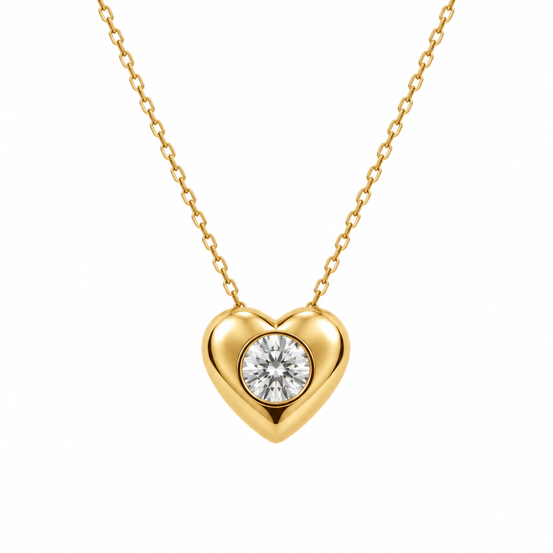 18K Yellow Gold Heart CZ Solitaire Pendant