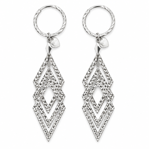 999 Platinum Layered Geometric Diamond-Shaped Drop Hoop Earrings