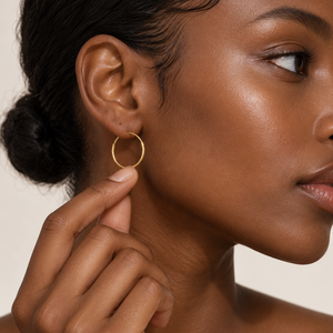 18K Yellow Gold Ribbed Hoop Earrings