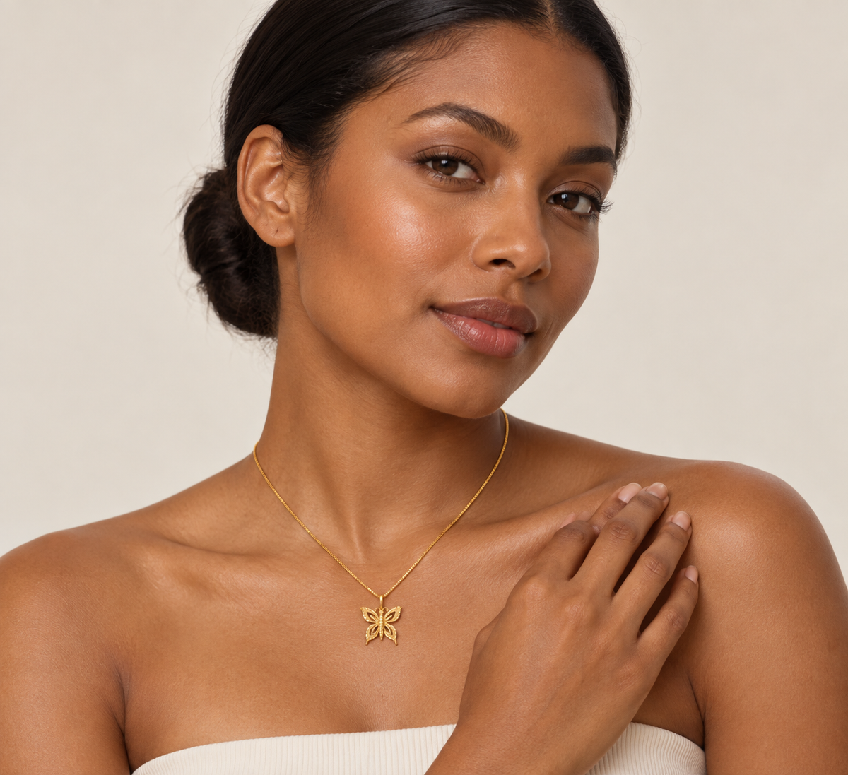 14K Yellow Gold Diamond-Cut Butterfly Pendant Necklace