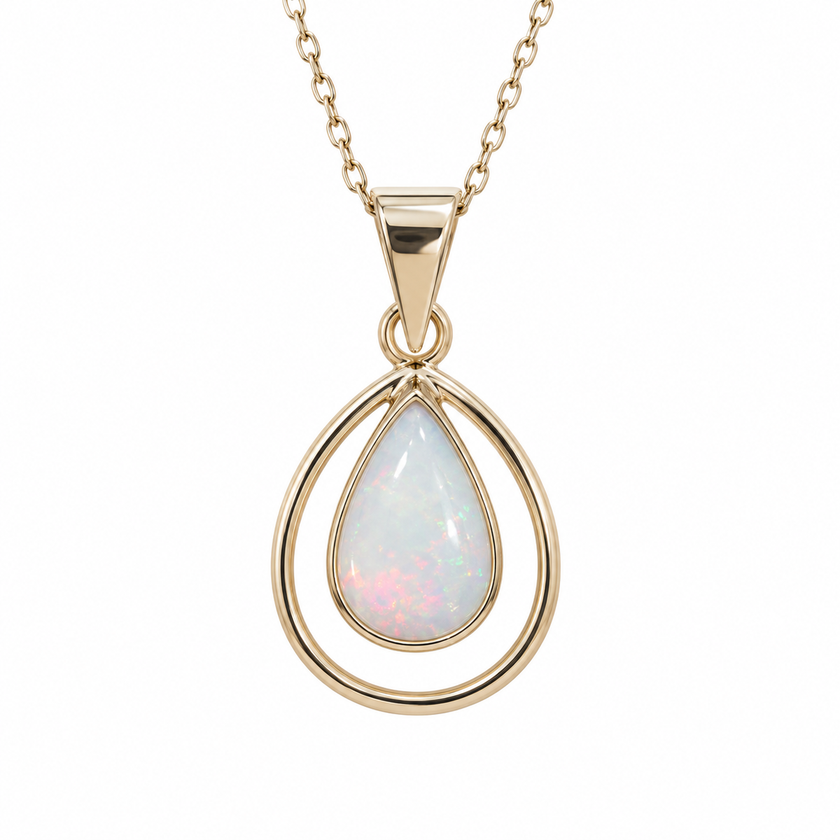 14K Yellow Gold Opal Teardrop Double Halo Pendant