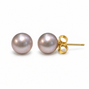 14K Yellow Gold Grey Freshwater Pearl Stud Earrings