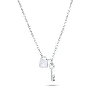 925 Sterling Silver Rhodium Plated Love Key and Lock Necklace