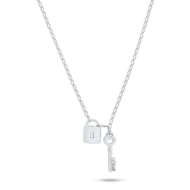 Sterling Silver Rhodium-Plated Love Key and Lock Necklace
