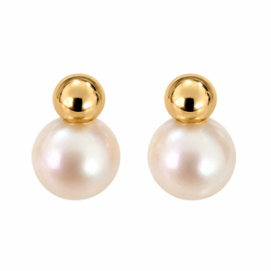 14K Yellow Gold Bead and Pearl Stud Earrings