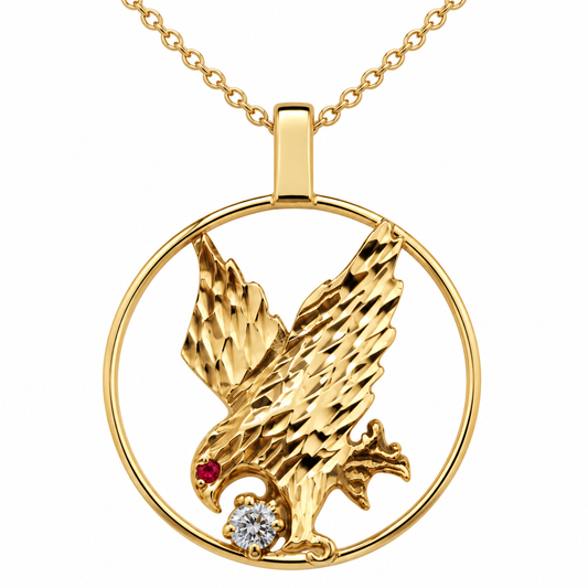 10K Yellow Gold Diamond and Ruby Eye Eagle Pendant