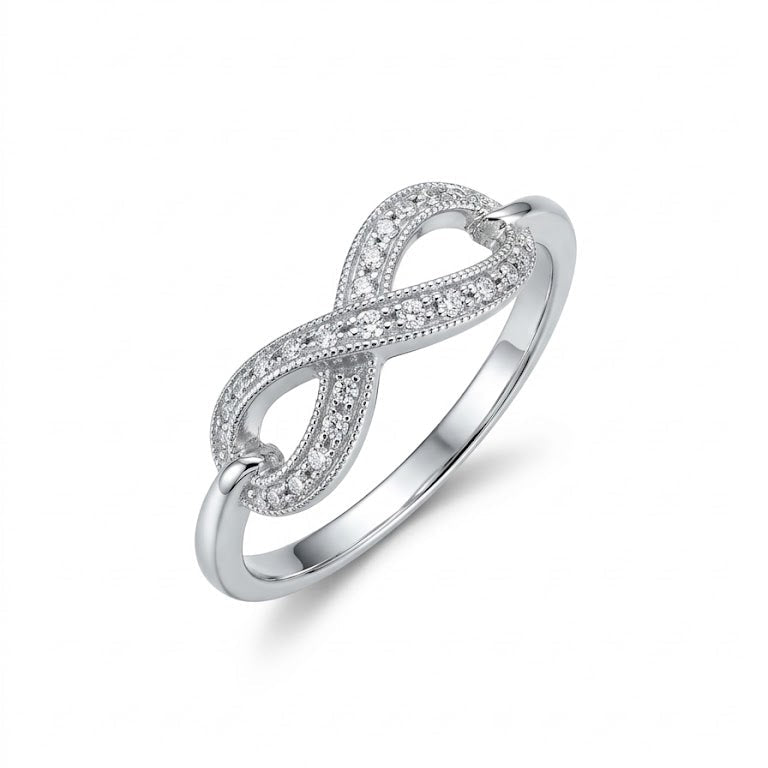 925 Sterling Silver Eternity Infinity Milgrain & CZ Ring