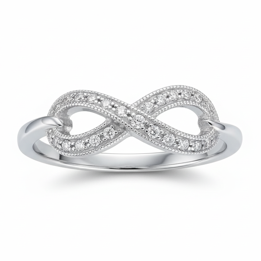 925 Sterling Silver Eternity Infinity Milgrain & CZ Ring