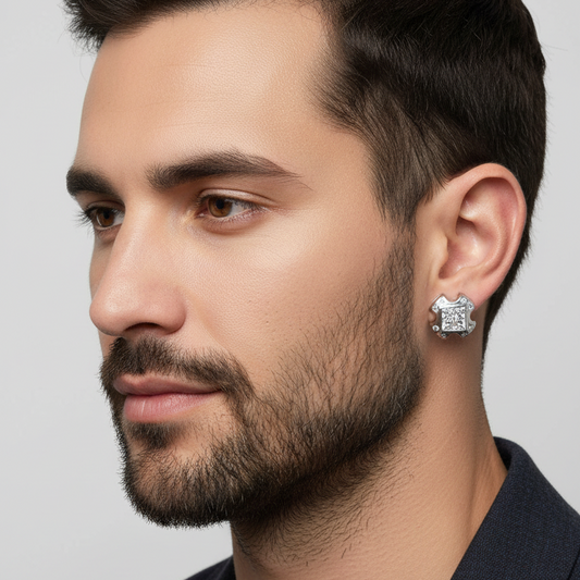 Sterling Silver 925 Cross Design Invisible Clear CZ Center Stud Earrings