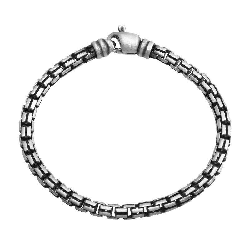 925 Sterling Silver Hand Made Gun Metal Finish Double Round Box Bracelet