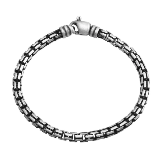 925 Sterling Silver Hand Made Gun Metal Finish Double Round Box Chain Bracelet 5mm