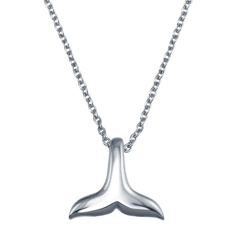 Silver 925 Rhodium Plated Whale Tail Pendant Necklace