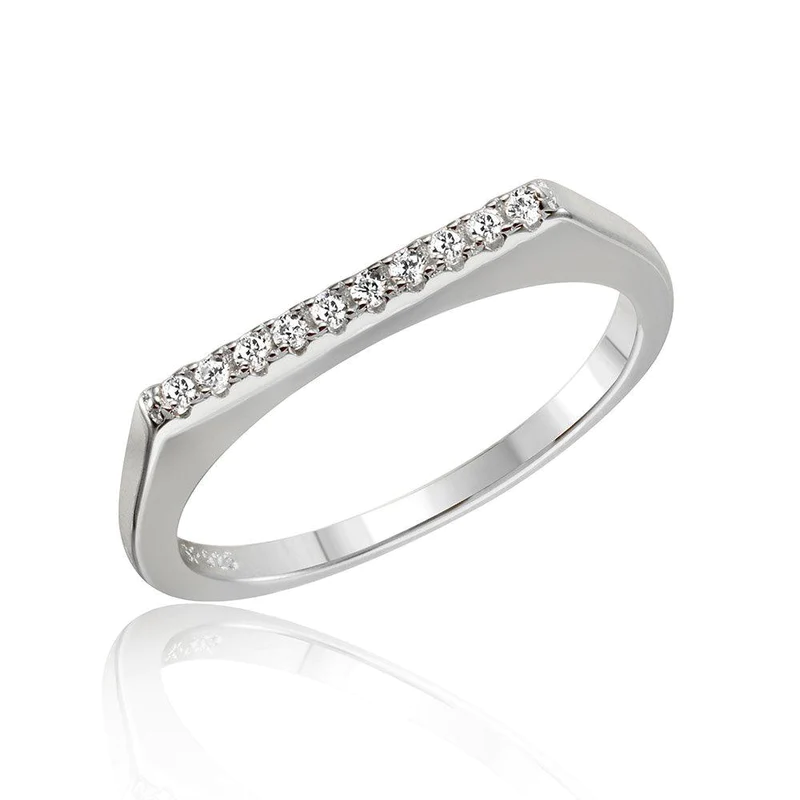 Silver 925 Rhodium Plated Stackable Flat Top CZ Ring