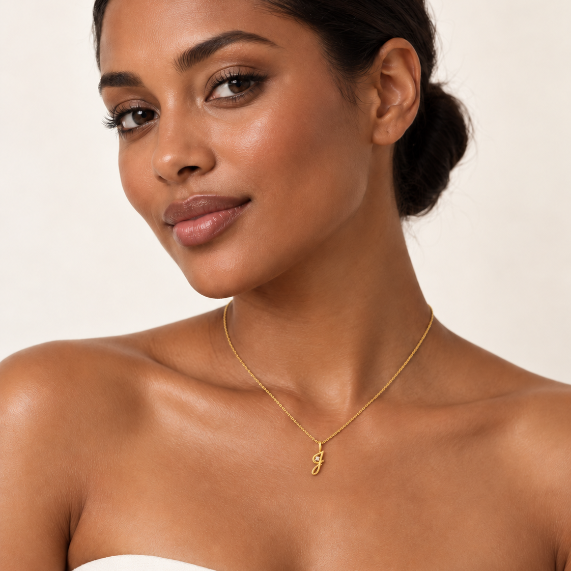 18K Yellow Gold Diamond Cursive Initial J Pendant