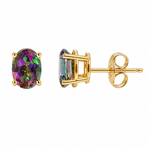 14K Yellow Gold Mystic Topaz Oval Stud Earrings