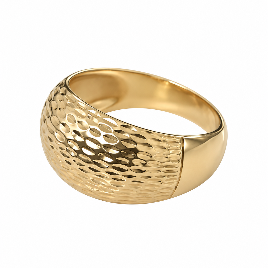 10K Yellow Gold Hammered Dome Wide Band Ring