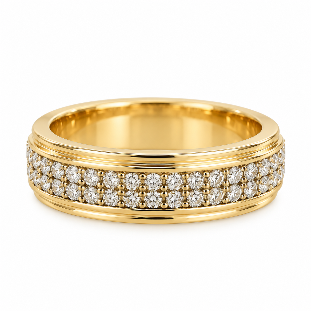 14K Yellow Gold Double-Row Diamond Pavé Band Ring