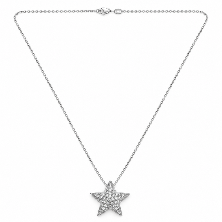 18K White Gold Diamond Pavé Starfish Pendant Necklace