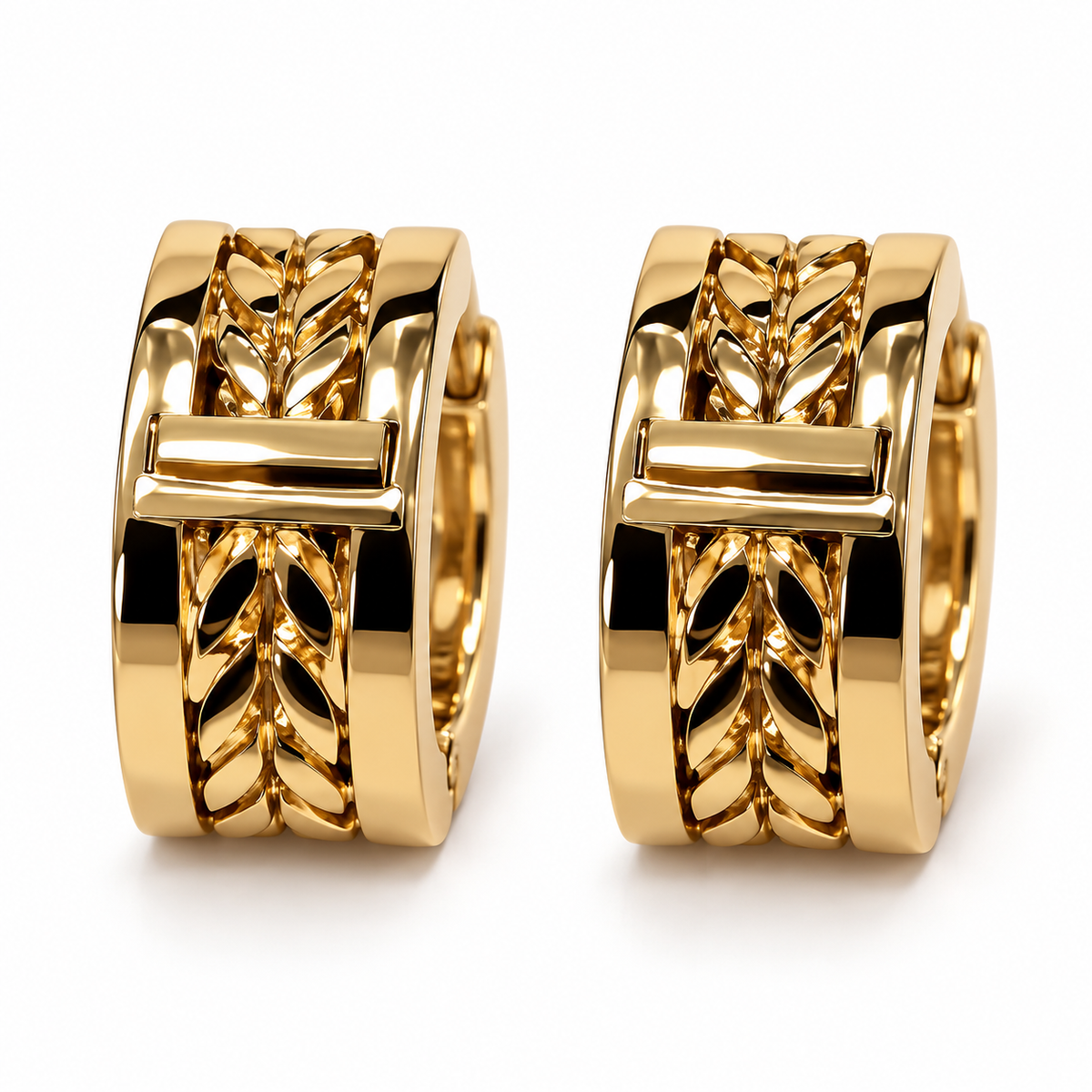 18K Yellow Gold Braided Huggie Hoop Earrings 11.5mm