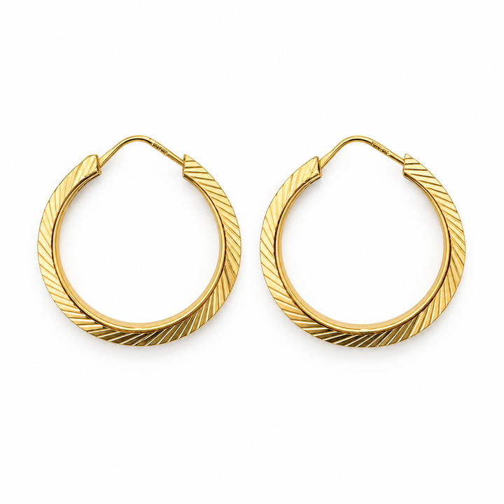 18K Yellow Gold Diamond-Cut Hoop Earrings