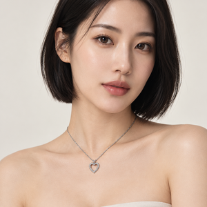 10K White Gold Diamond Open Heart Pendant Necklace