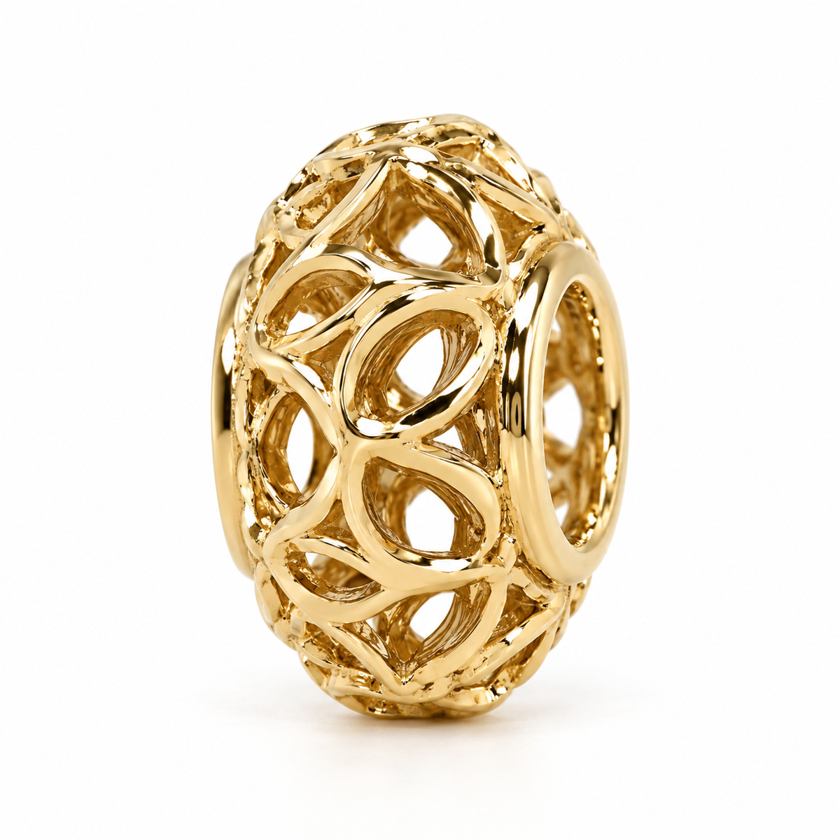 10K Yellow Gold Hollow Openwork Bead Charm 11mm x 6.5mm