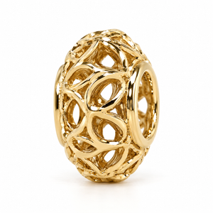 10K Yellow Gold Hollow Openwork Bead Charm 11mm x 6.5mm