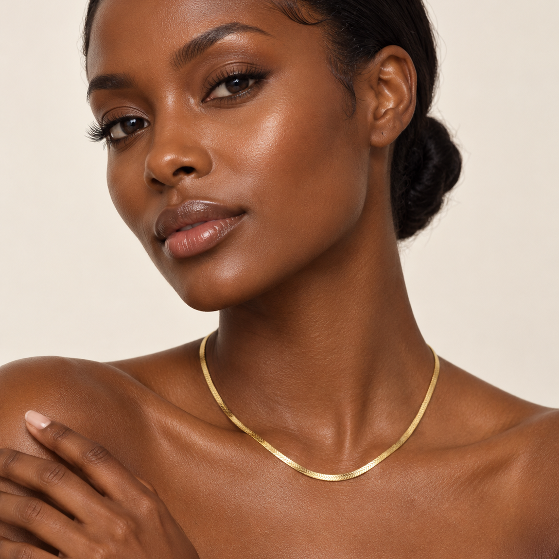 18K Yellow Gold Herringbone Chain Necklace