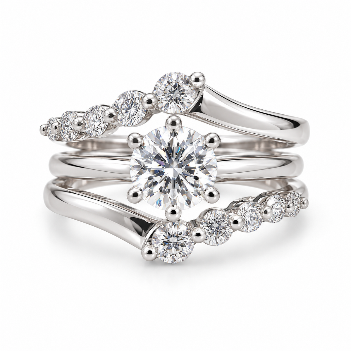 14K White Gold Graduated Diamond Contour Ring Jacket
