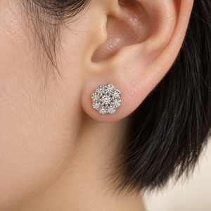 18K Gold Diamond Flower Cluster Stud Earrings