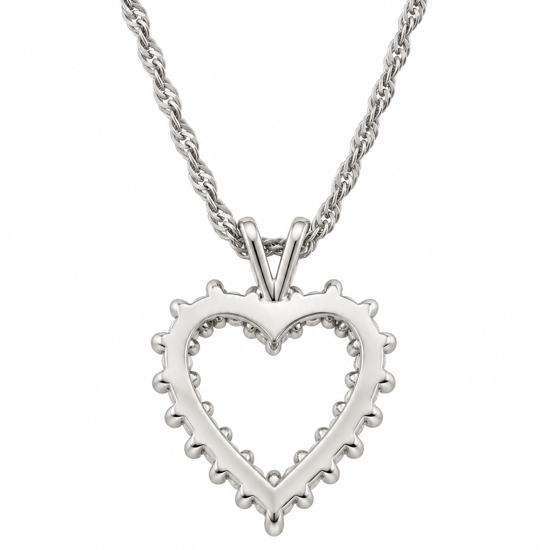 10K White Gold Diamond Open Heart Pendant Necklace