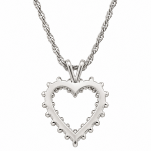 10K White Gold Diamond Open Heart Pendant Necklace