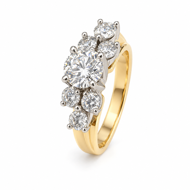 14K Two-Tone Gold Round Diamond Graduated Cluster Ring