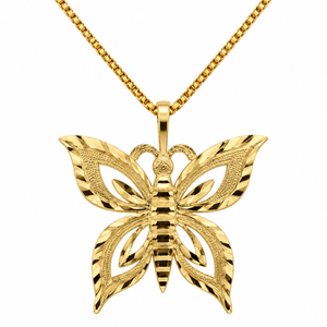 14K Yellow Gold Diamond-Cut Butterfly Pendant Necklace