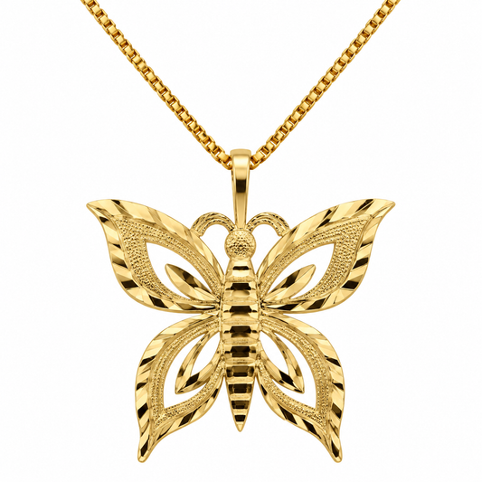 14K Yellow Gold Diamond-Cut Butterfly Pendant Necklace