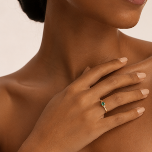 14K Yellow Gold Emerald with Diamond Accents