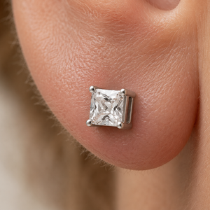 925 Sterling Silver Rhodium Plated Square Basket Clear CZ Stud Earrings